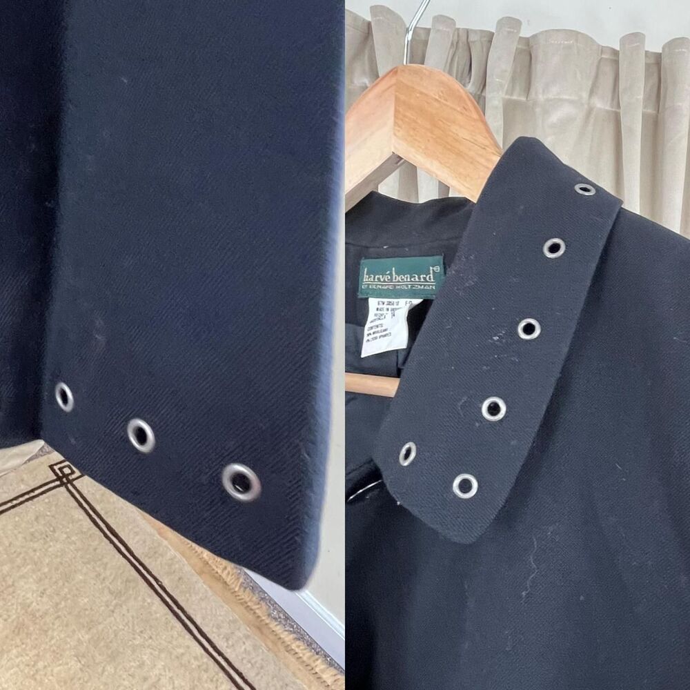 Vintage Harve Benard Black Wool Trench Coat with Eyelets - Picture 7 of 8